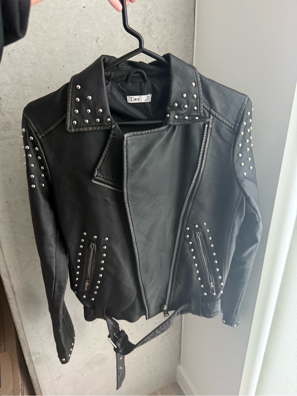 Dex Black Studded Faux Leather Moto Jacket